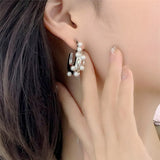 Autumn S925 Vintage Silver Arc Pearl Hoop Earrings