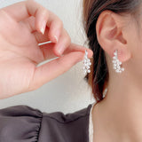Autumn S925 Vintage Silver Arc Pearl Hoop Earrings