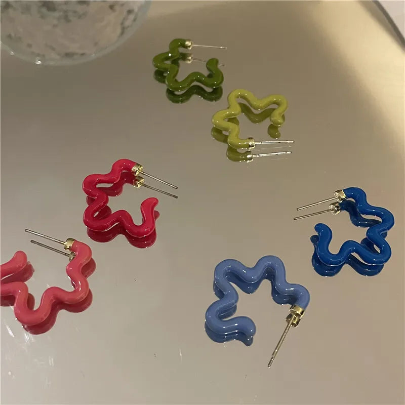 Colorful Hollow Flower Metal Spray Paint Hoop Earrings for Women