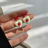 Red Acrylic Love Strawberry Cherry Stud Earrings Irregular Geometric Bow