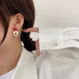 Red Acrylic Love Strawberry Cherry Stud Earrings Irregular Geometric Bow