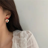 Red Acrylic Love Strawberry Cherry Stud Earrings Irregular Geometric Bow