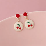 Red Acrylic Love Strawberry Cherry Stud Earrings Irregular Geometric Bow