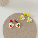 Red Acrylic Love Strawberry Cherry Stud Earrings Irregular Geometric Bow