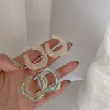 Colorful Resin C-Shape Hoop Earrings Retro Style for Women