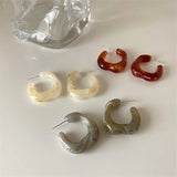 Colorful Resin C-Shape Hoop Earrings Retro Style for Women