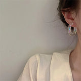 Colorful Resin C-Shape Hoop Earrings Retro Style for Women