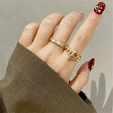 Minimalist Metal Chain Circle Bar Rings for Women