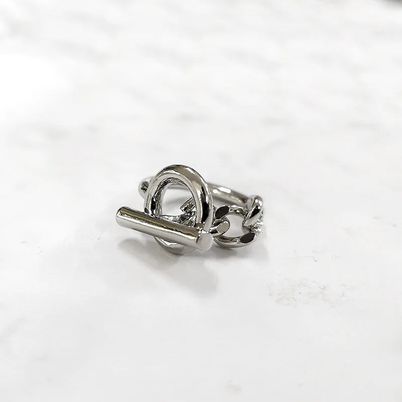 Minimalist Metal Chain Circle Bar Rings for Women