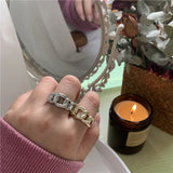 Minimalist Metal Chain Circle Bar Rings for Women