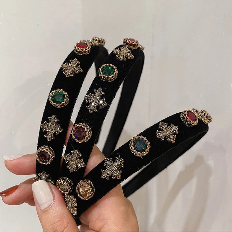 French Velvet Crystal Headband for Women