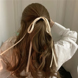 AOMU French Retro Fabric Bowknot Rubber Band Sweet Matte Smooth Thin Long Ribbon