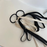 AOMU French Retro Fabric Bowknot Rubber Band Sweet Matte Smooth Thin Long Ribbon