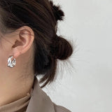 Silver Metal Flower Hoop Earrings for Women