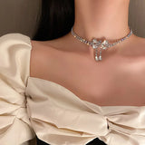 Chic Titanium Steel Bow Pearl Necklace for Women