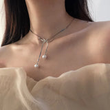 Chic Titanium Steel Bow Pearl Necklace for Women