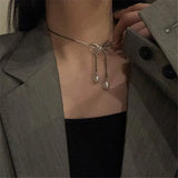 Chic Titanium Steel Bow Pearl Necklace for Women