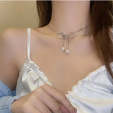 Chic Titanium Steel Bow Pearl Necklace for Women
