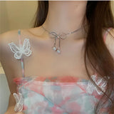 Chic Titanium Steel Bow Pearl Necklace for Women