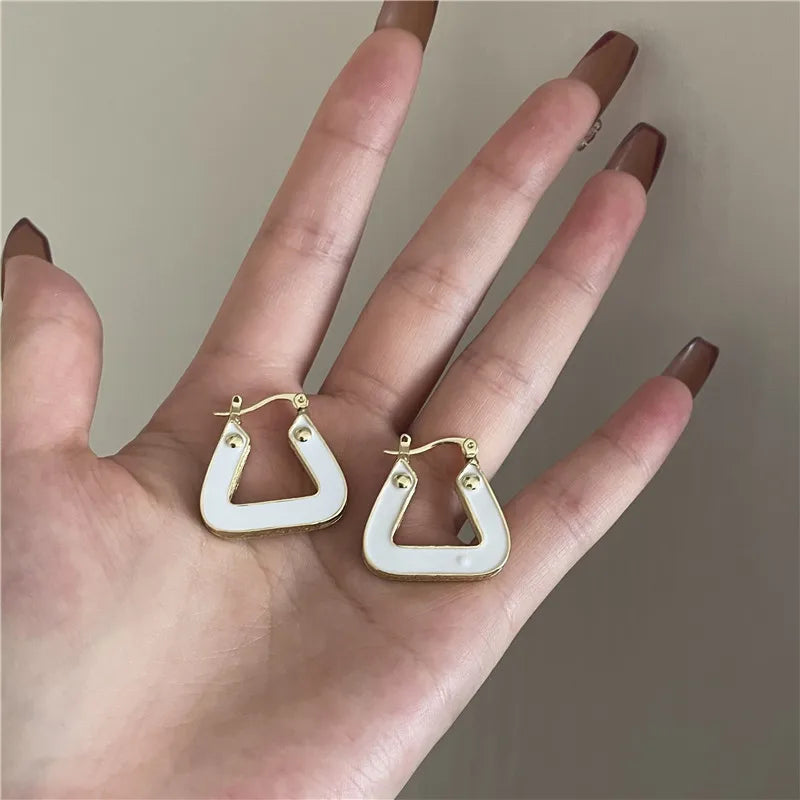 Vintage Enamel Drip Glaze Triangle Hoop Earrings