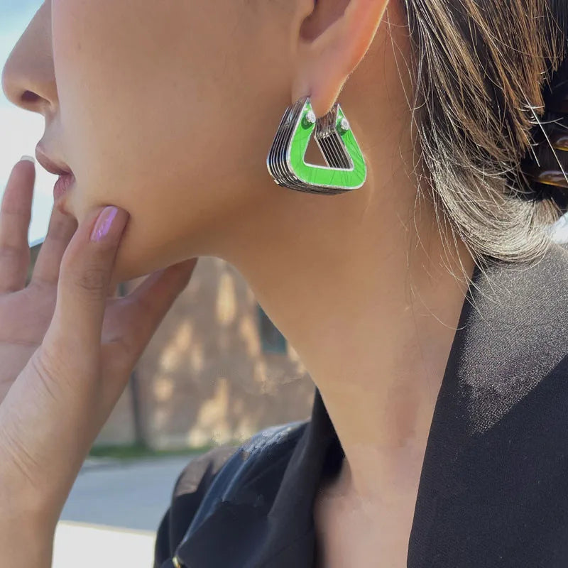 Vintage Enamel Drip Glaze Triangle Hoop Earrings