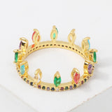 Crystal Rainbow CZ Engagement Crown Rings for Women Wedding Jewelry