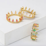 Crystal Rainbow CZ Engagement Crown Rings for Women Wedding Jewelry