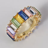 Colorful Rainbow Eternity Band Rings Square Baguette CZ Wedding Ring for Women
