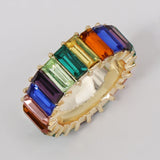 Colorful Rainbow Eternity Band Rings Square Baguette CZ Wedding Ring for Women