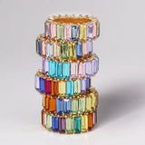 Colorful Rainbow Eternity Band Rings Square Baguette CZ Wedding Ring for Women