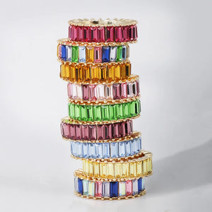 Rainbow CZ Ring Hot Filled Stacking Eternity Colorful Jewelry For Women