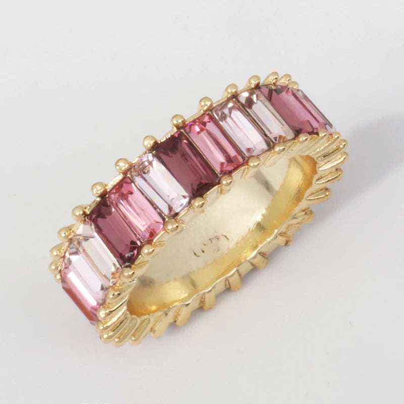 Rainbow CZ Ring Hot Filled Stacking Eternity Colorful Jewelry For Women