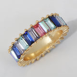 Rainbow CZ Ring Hot Filled Stacking Eternity Colorful Jewelry For Women
