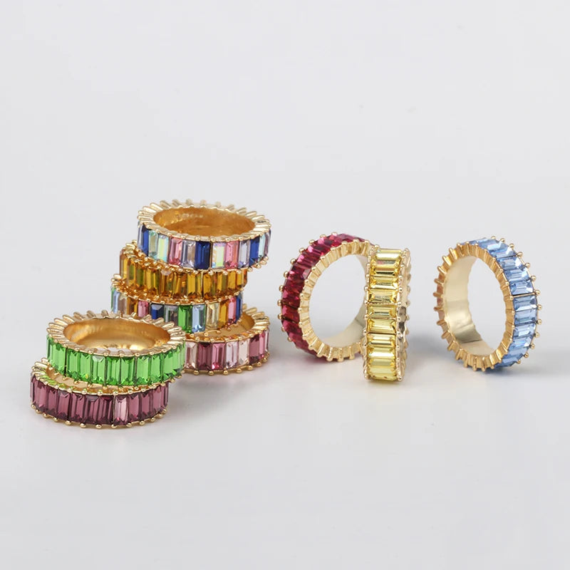 Rainbow CZ Ring Hot Filled Stacking Eternity Colorful Jewelry For Women