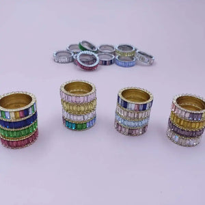 Colorful Stone CZ Eternity Ring 925 Silver Party Jewelry