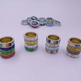 Colorful Stone CZ Eternity Ring 925 Silver Party Jewelry