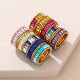 Rainbow CZ Band Finger Ring Baguette CZ Crystal Moda Ring