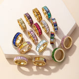 Rainbow CZ Band Finger Ring Baguette CZ Crystal Moda Ring