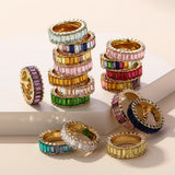 Rainbow CZ Band Finger Ring Baguette CZ Crystal Moda Ring