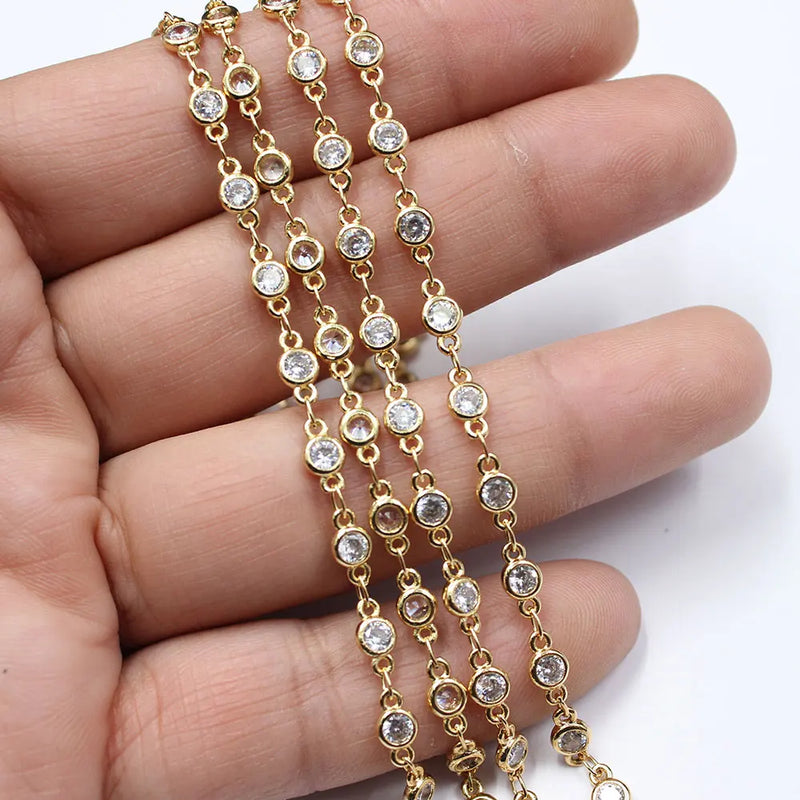 1M Bezel Set 4mm Clear CZ YP Copper Chain Paperclip Neck Chain Pearl Jewelry DIY