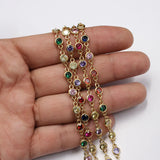 1m Bezel Set 5mm CZ Yellow Plated Chain DIY Jewelry Making