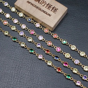 1m Bezel Set 5mm CZ Yellow Plated Chain DIY Jewelry Making