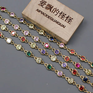 1m Bezel Set 5mm CZ Yellow Plated Chain DIY Jewelry Making