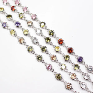 1m Bezel Set 6mm Mix CZ Plated Copper Chain for DIY Jewelry Making