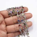 1m Bezel Set 6mm Mix CZ Plated Copper Chain for DIY Jewelry Making