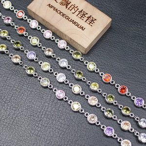 1m Bezel Set 6mm Mix CZ Plated Copper Chain for DIY Jewelry Making