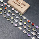 1m Bezel Set 6mm Mix CZ Plated Copper Chain for DIY Jewelry Making