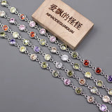 1m Bezel Set 6mm Mix CZ Plated Copper Chain for DIY Jewelry Making