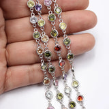 1m Bezel Set 6mm Mix CZ Plated Copper Chain for DIY Jewelry Making