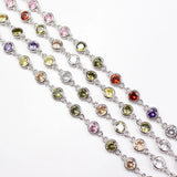 1m Bezel Set 6mm Mix CZ Plated Copper Chain for DIY Jewelry Making
